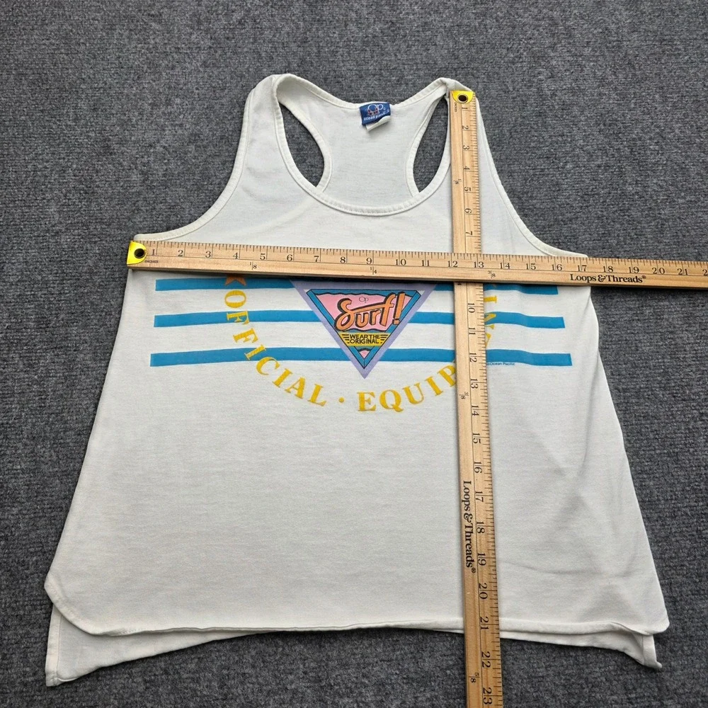 Vintage 80s Ocean Pacific OP Surf Tank Top Shirt Medium White Graphic Made USA - Picture 6 of 7